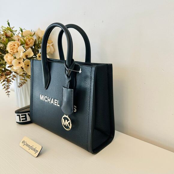 Michael Kors Purse Mirella Small Shopper Crossbody Bag Black Leather - Picture 2 of 10